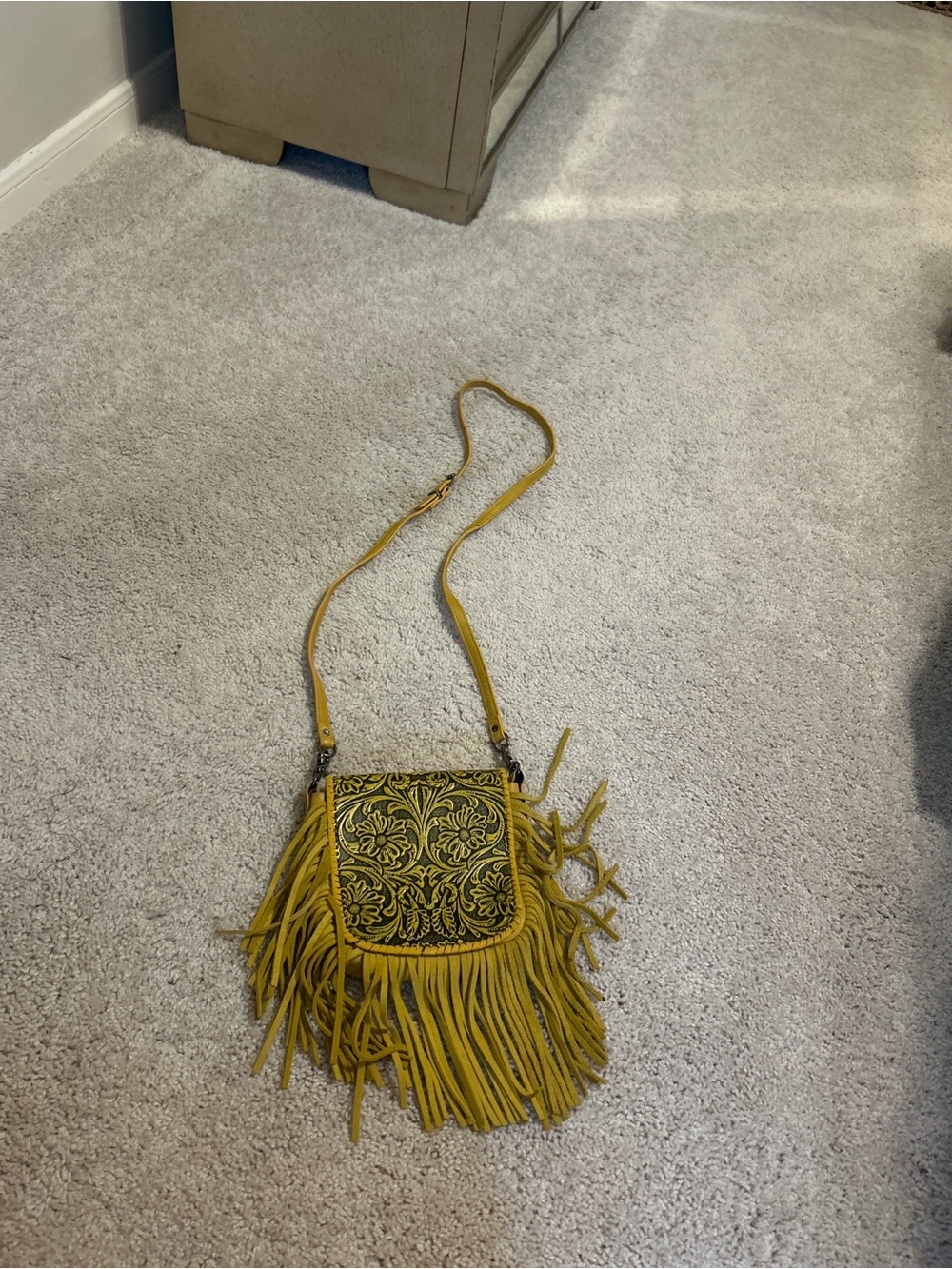 Montana West Mustard Yellow Fringe Crossbody with Embroidered Flap